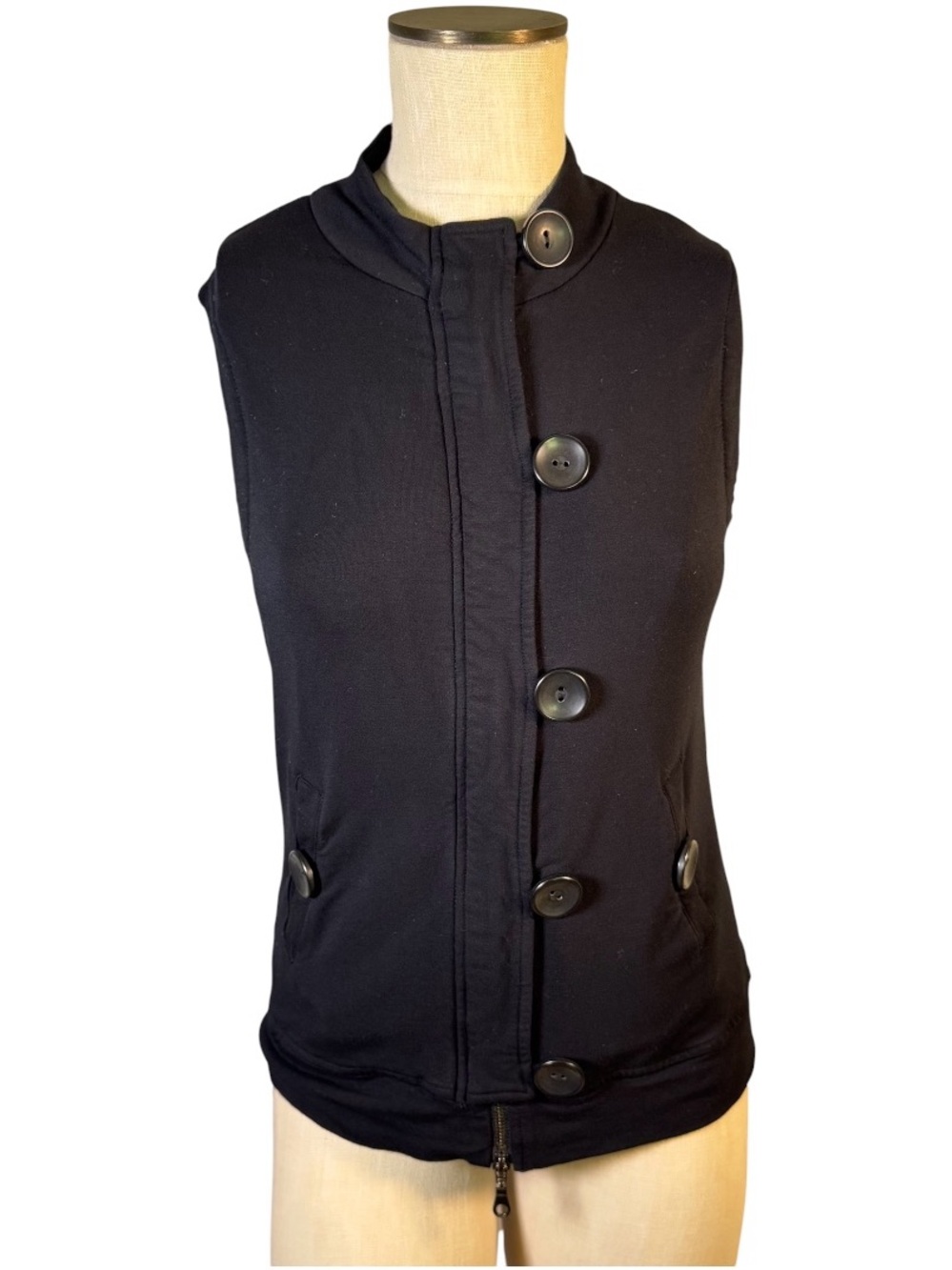 ELLIOTT LAUREN Double Zip Button Detail Black Fleece Vest Sz S